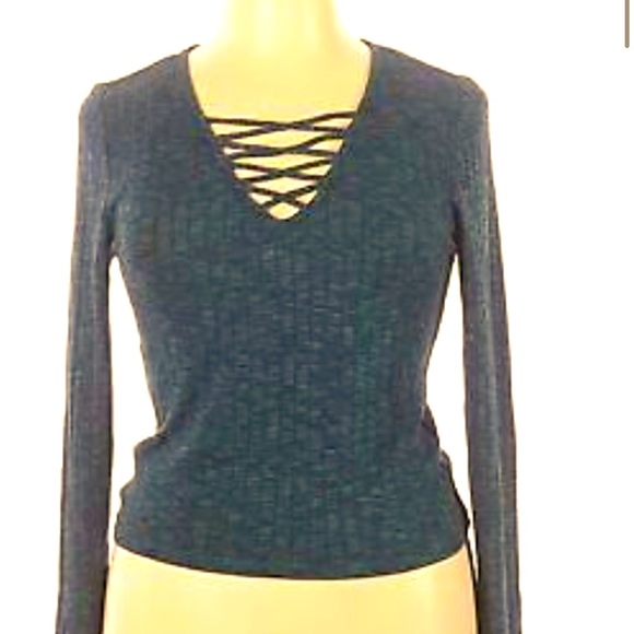 Cape Jube Beautiful Blue Laced V Neck Sweater - Picture 2 of 4